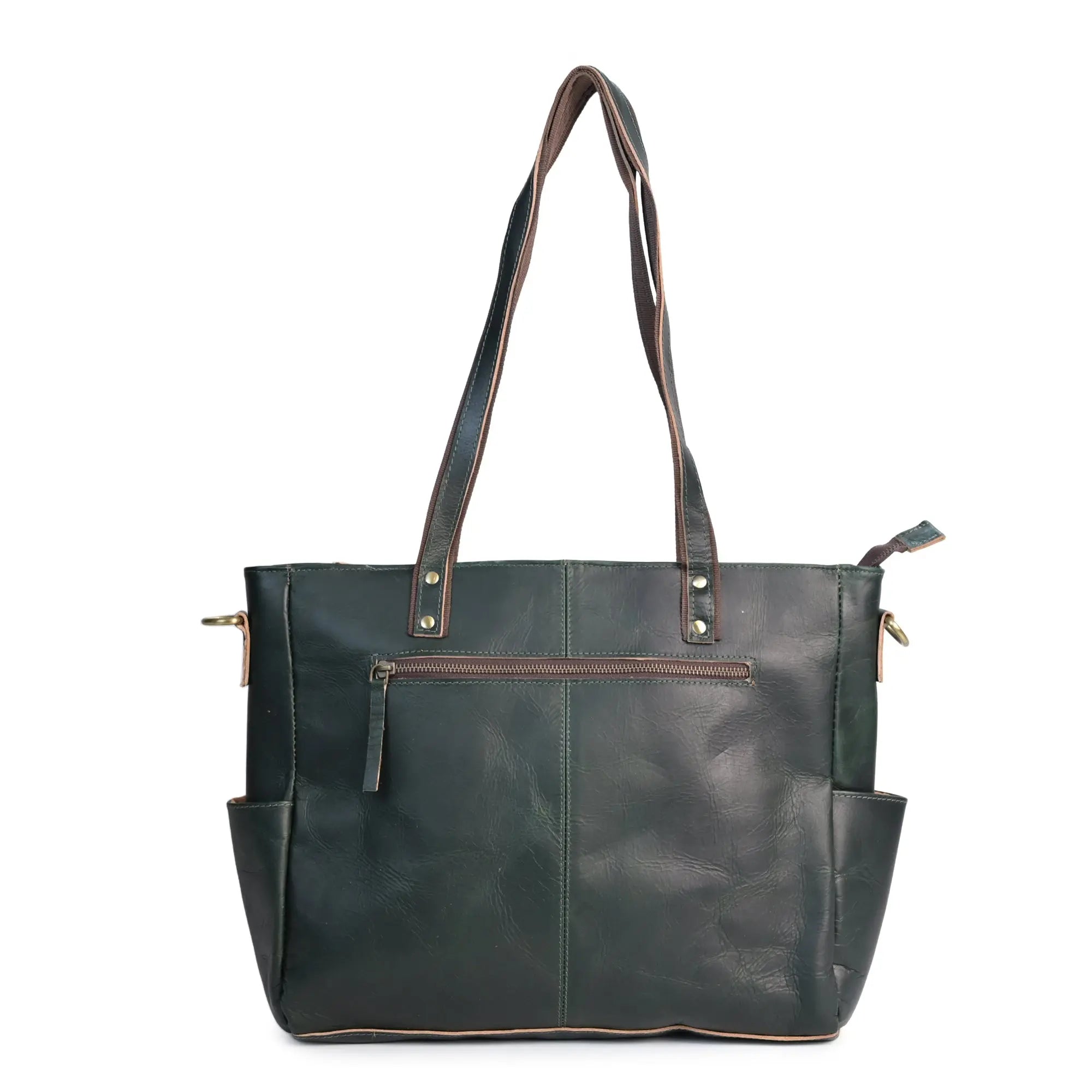 Women’s Vintage Green Leather Tote Bag - abitoamerica
